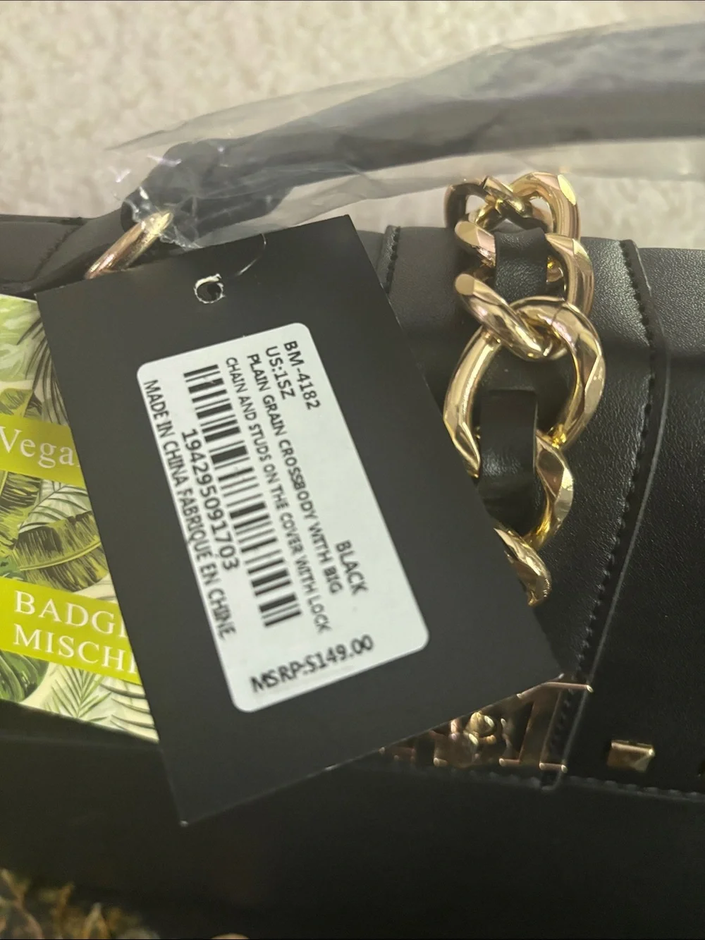 Badgley Mischka Black Vegan Leather Studded Satchel with Gold Hardware